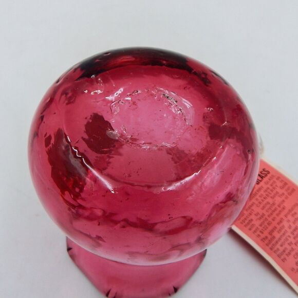 Pilgrim Glass Handblown Cranberry Vase Pitcher Applied Clear Handle 4 Inch Tags - Picture 11 of 13